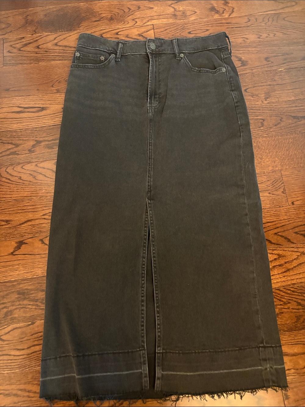 GAP Black Denim Midi Skirt with Center Front Slit